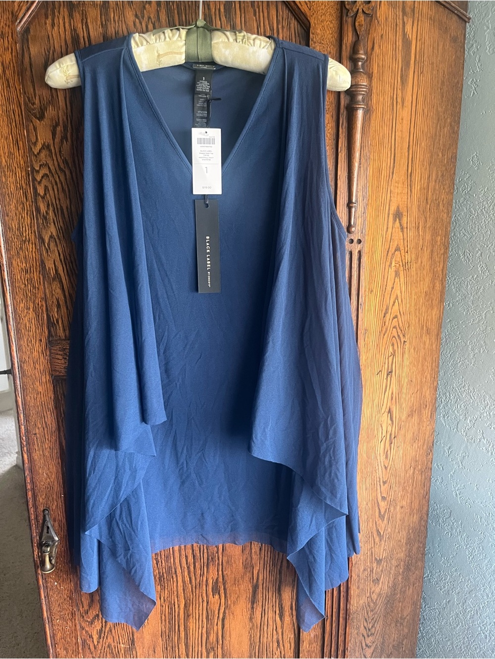 Chico’s Black Label sleeveless Draped Mesh blouse Top size 1 navy blue NWT
